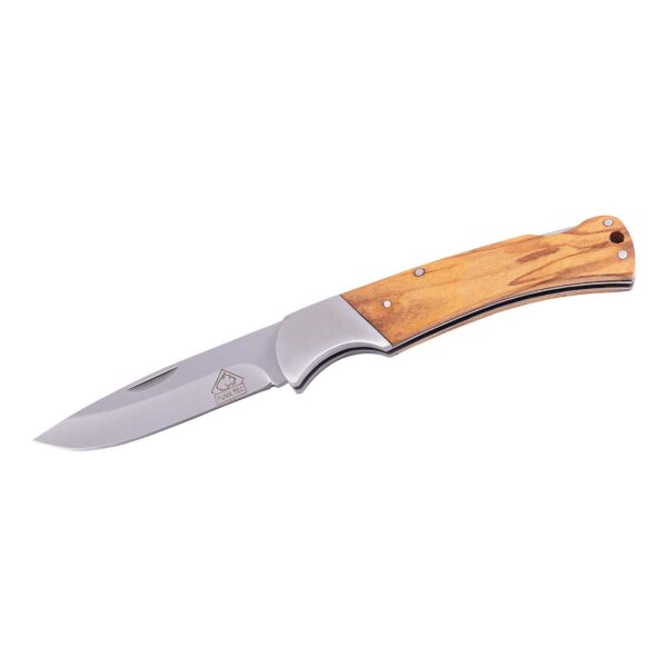 Puma TEC Taschenmesser, AISI 420 Stahl, rostfrei, Back Lock, Edelstahlplatinen, Olivenholz Griffschalen, Fangriemenöse