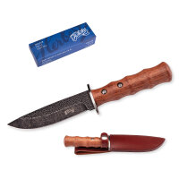 Herbertz Gürtelmesser,AISI 420 Stahl, rostfrei, Cocobolo Holz Griff, brauner Lederscheide mit Gürtelschlaufe
