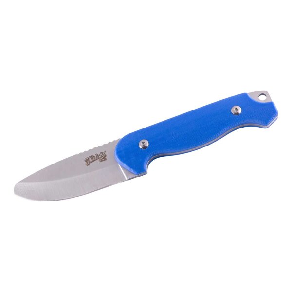 Herbertz Kindermesser, feststehende Klinge, AISI 440 Stahl, rostfrei, blaue G10 Giffschalen, Nylonetui, Geschenkbox