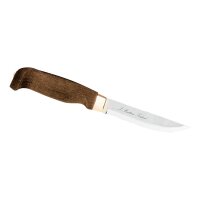 Marttiini Lynx Lumberjack Gürtelmesser, rostfreie Klinge, dunkel gebeiztes Birkenholz, braune Leder-Köcherscheide