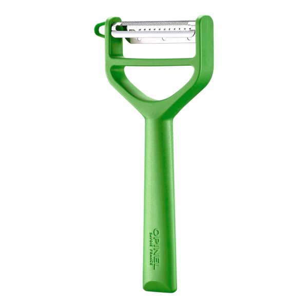 Opinel Sparschäler T-DUO grün, rostfreier Edelstahl, Griff aus grünem Polymer-Kunststoff