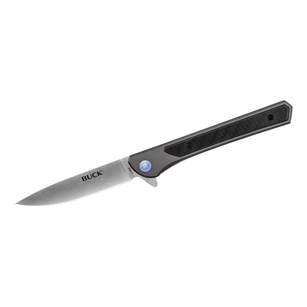 Buck 264 CAVALIER, 7Cr Stahl, rostfrei, Frame Lock, grau eloxiertes Aluminium Griffstück, Kohlefaser Einlagen