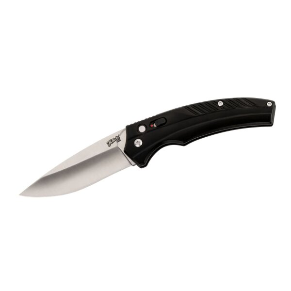 Herbertz Springmesser, AISI 420 Stahl, rostfrei, schwarzer Alugriff, Tip Up Clip