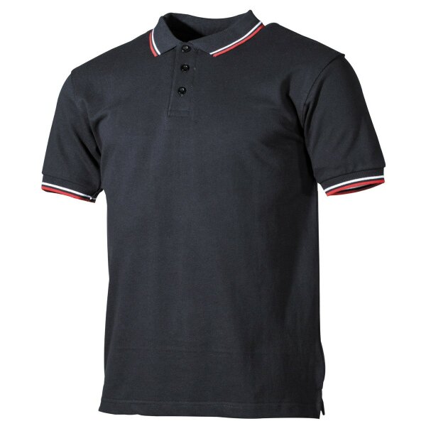 MFH Poloshirt, rot-weiße Streifen, mit Knopfleiste, schwarz
