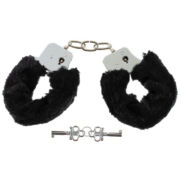 MFH Handschellen, mit 2 Schlüssel,chrom, Fellüberzug in schwarz