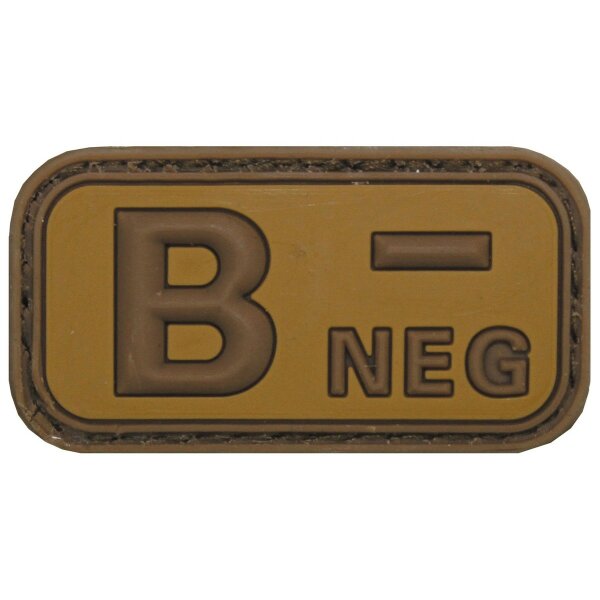 MFH Klettabzeichen, braun/khaki,Blutgruppe B NEG, 3D