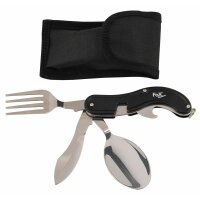 FoxOutdoor Taschenmesserbesteck, 4 in 1, schwarz, teilbar